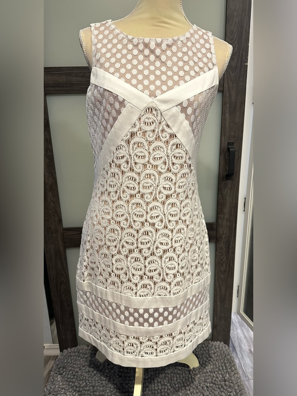 Muse 8 Nude White Lace Wedding Rehearsal Dress Boho Beach Hippie Retro Sheath